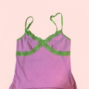 Vintage Y2K Victoria’s Secret Green and Pink lace camisole size small